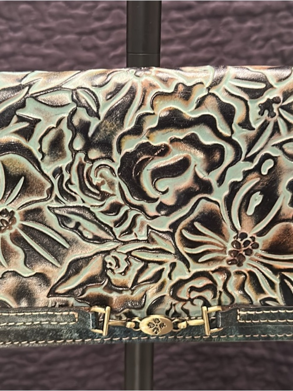 Patricia Nash Teal and Brown Hand-Tooled Floral Leather Crossbody
RETIERED
